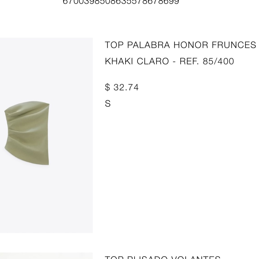 Zara Khaki Asymmetrical Tube Top Blouse
